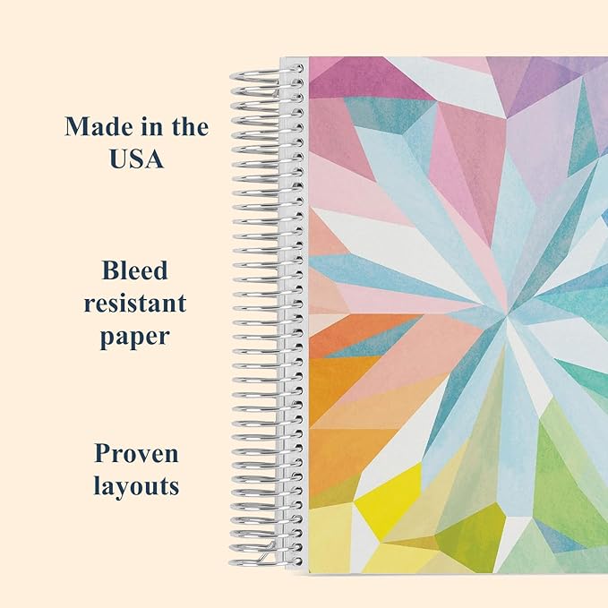 Erin Condren 8.5" X 11" Spiral Bound Productivity Notebook, Kaleidoscope Colorful, Functional 160 Lined Page and 80Lb Thick Paper Spiral Notebook, Stickers Included