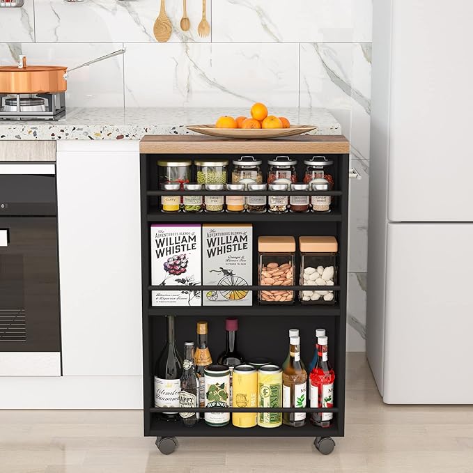 Tribesigns Slim Storage Cart, Rolling Narrow Kitchen Cart on Wheels for Small Place, 4-Tier Slide Out Slim Utility Cart Skinny Laundry Cart with Handle for Kitchen, Bathroom, Laundry