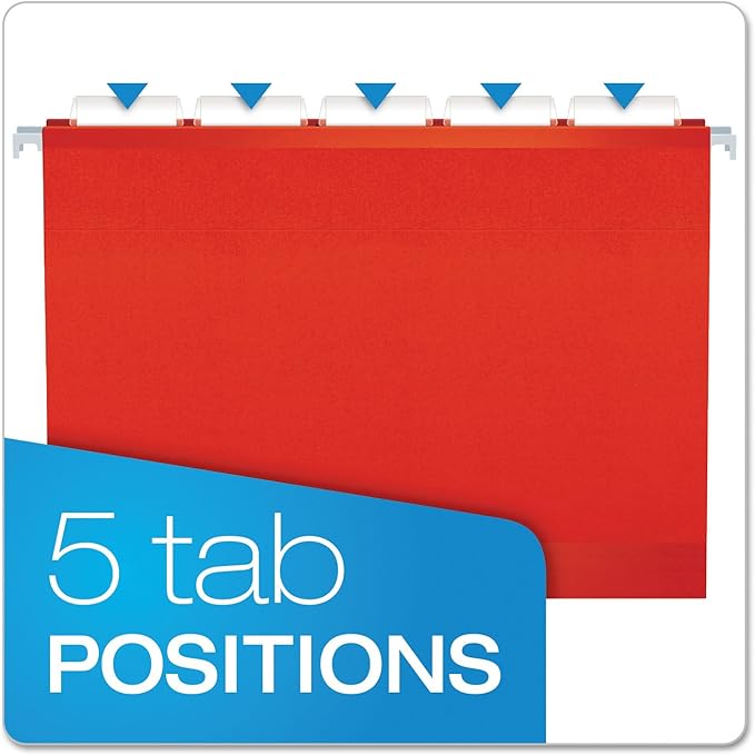 Pendaflex Reinforced Hanging File Folders, Letter Size, Red, 1/5 Cut, 25/BX (4152 1/5 RED)