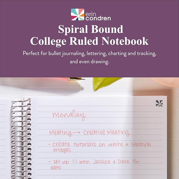 Erin Condren 8.5" X 11" Spiral Bound Productivity Notebook, Watercolor Blooms, Functional 160 Lined Page and 80Lb Thick Paper Spiral Notebook, Stickers Included
