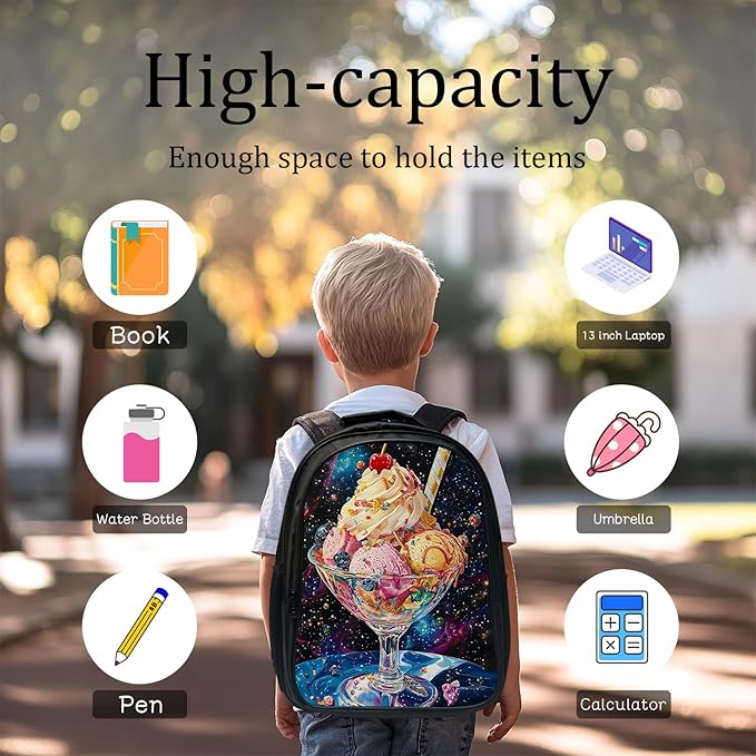 Ice Cream Backpack Set 3 Piece School Bags and Lunch Box with Pencil Case Funny Blue Galaxy Space Bookbag Set for Toddler Kids Girls Boys Teens Kindergarten Elementary Middle