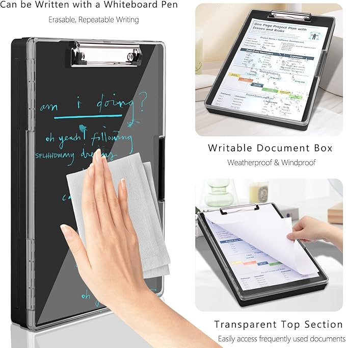 SFLHHDM Clipboard with Storage,Heavy Duty Clip Boards 8.5x11 with 2 Storage Case,Clear Visible Panel Storage Clipboards,Side Opening Nursing Clipboard Folder for Office Supplies-Black