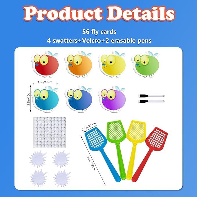 Sight Word Swat 56 Pcs Fly Dry Erase Cards 4 Fly Swatters Kids Educational Toys Sight Word Games Board Games Interactive Toys for Toddler