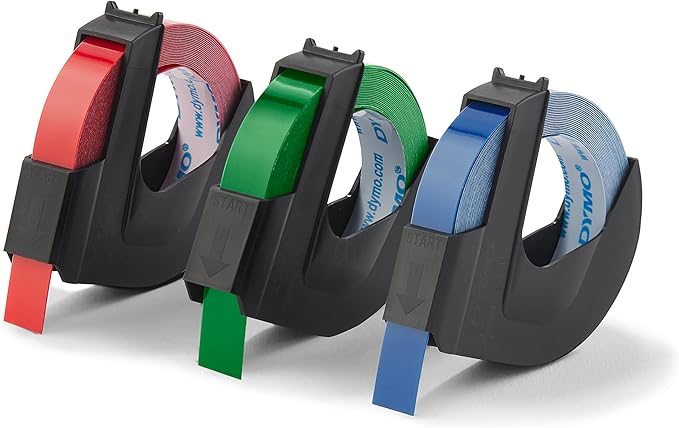 DYMO Self-Adhesive Embossing Labels, 3/8-Inch x 9.8-Foot Roll, Assorted Colors, 3 Pack