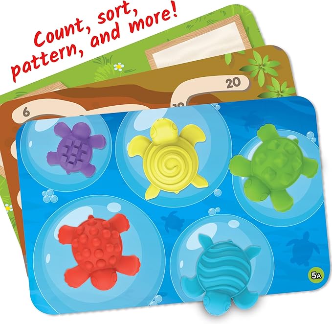 hand2mind Tactile Turtles Math Activity Set, Toddler Numbers and Counting, Math Counters for Kids, Color Sorting Toys, Sensory Turtle Game, Preschool Learning Activities, Montessori Math Materials