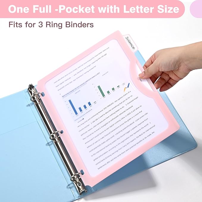 15 Counts Dividers with One Full Pocket, 5-Tab Binder Dividers for 3 Ring Binder, Recipe Binder Dividers for US Letter Size 8.5 x 11', Index Dividers for Back to School, Pastel Color (3)