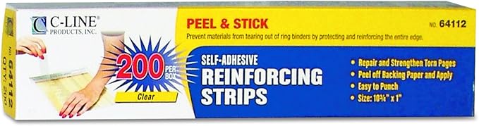 C-Line Self-Adhesive Page Reinforcing Strips, 10-3/4" x 1", Box of 200 (64112)