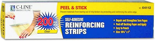 C-Line Self-Adhesive Page Reinforcing Strips, 10-3/4" x 1", Box of 200 (64112)