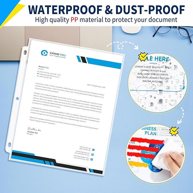 SUNEE Sheet Protectors 600 Packs for 3 Ring Binder, 8.5x11 Clear Plastic Page Sleeves for Paper, Documents, Certificate, Sheet Music, Recipe, File