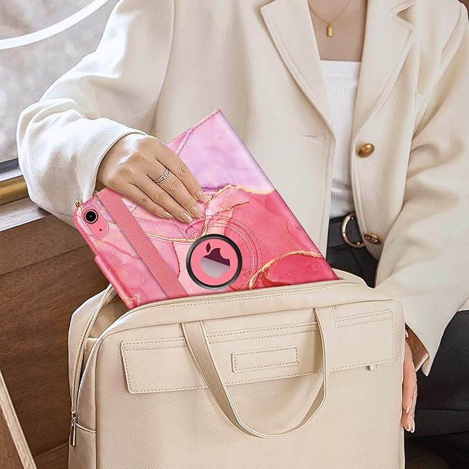 Fintie Rotating Case for iPad (A16) 11th Generation 11 Inch (2025), iPad 10th Generation 10.9 Inch (2022) - [Built-in Pencil Holder] 360 Degree Rotating Protective Stand Cover, Marble Pink