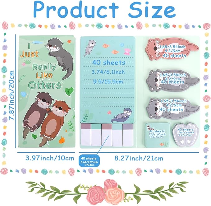 QPIXVB Otters Sticky Notes,Otter Gifts,Otter School Supplies,440 Sheets Cute Sticky Notes,Otters Divider Tabs Bundle,Writing Memo Pads Set for Back to School Office Supplies Stocking Stuffers