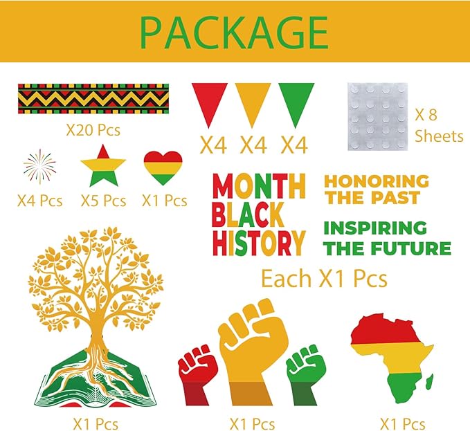 Black History Month Bulletin Board Decorations Set, Black History Month Inspirational Borders Cutouts for Classroom Home Chalkboard Wall Door Decor African American National Holiday Party Supplies