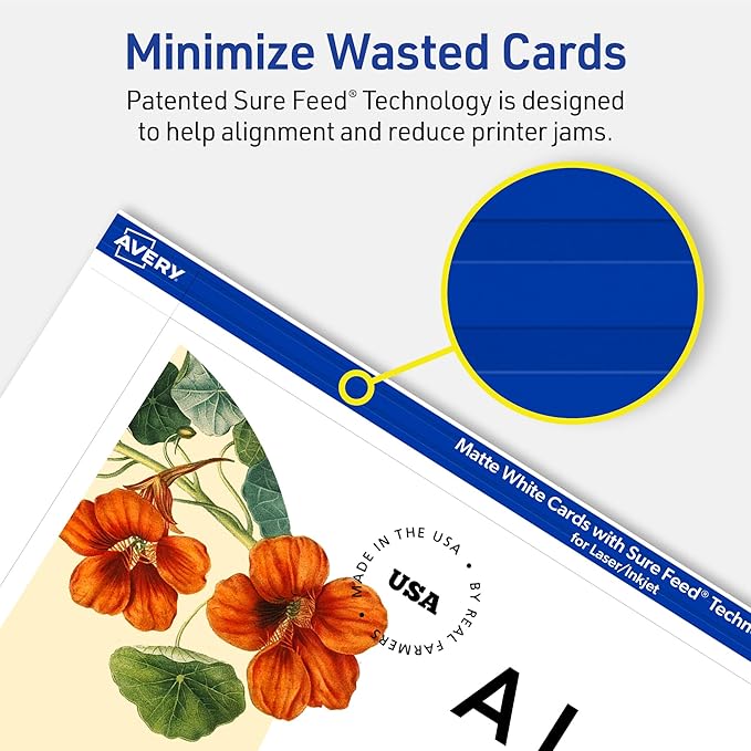 Avery Printable Rectangle Cards, Sure Feed Technology, 5" x 7", Matte White Cardstock, Laser/Inkjet Printable, 100 Total, Great for Invitations and Thank You Messages