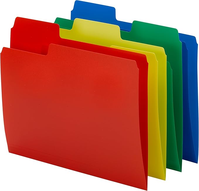 Smead File Folder, SuperTab Poly Plastic File Folders for Documents, 1/3-Cut Tabs, Letter Size, Assorted Primary Colors, Office Supplies, School Supplies, 48 Count, (10516)