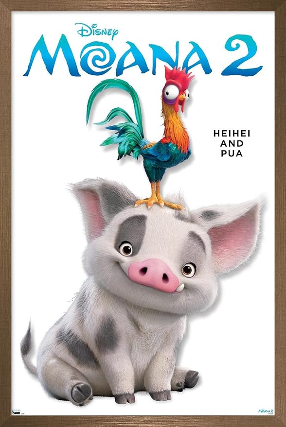 Disney Moana 2 - Heihei and Pua Feature Series Wall Poster, 22.4L" x 14.7W", Bronze Framed Version