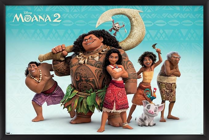 Disney Moana 2 - Group Wall Poster, 34L" x 22.4W", Black Framed Version