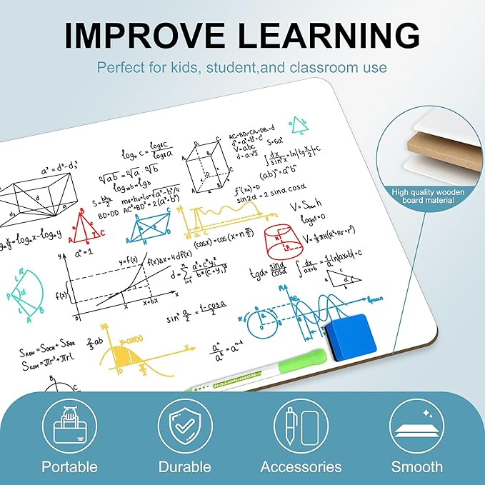 2 PC Small White Board Dry Erase Classroom Pack Boards 9" x12”Personal Whiteboards for Students Teachers Lapboards