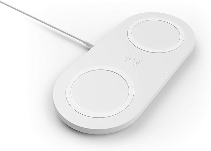 Belkin Quick Charge Dual Wireless Charging Pad - 10W Qi-Certified Charger Pad for iPhone, Samsung, Apple Airpods & More - Charge While Listening to Music, Streaming Videos, & Video Calls - White