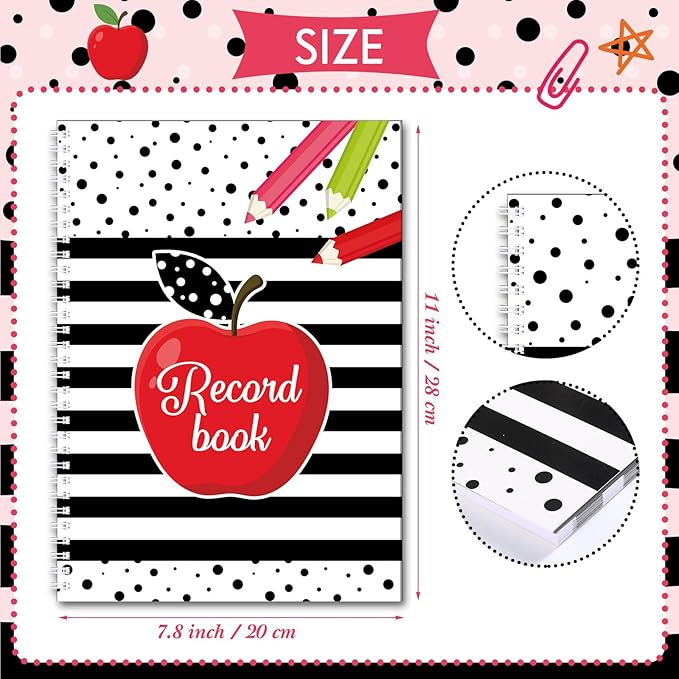 Teacher Record Book Teacher Grade Book 2026-2027 Apple Spiral Bound Record Class Planner 2026 Gradebook Office Favors for Classroom Attendance Supplies Double Sided Printing