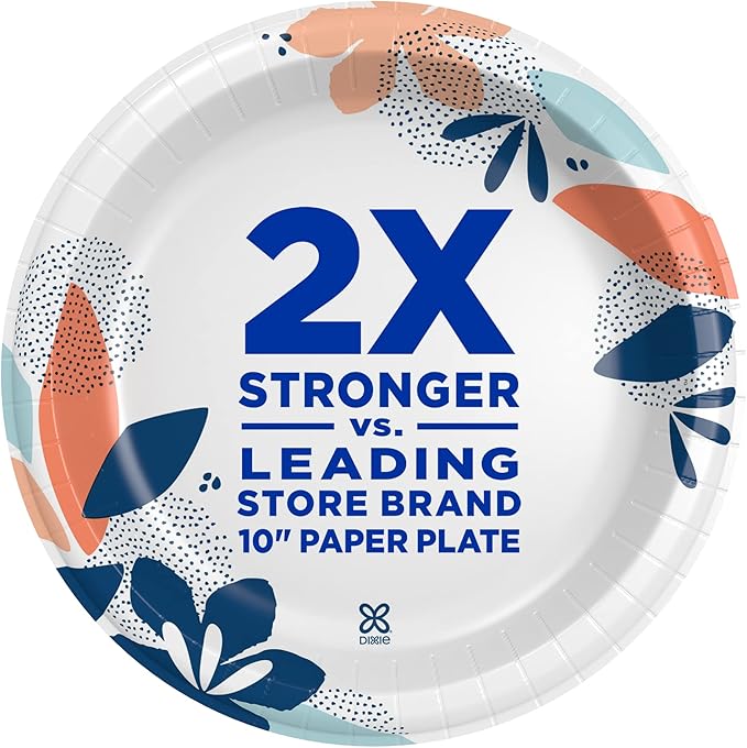 Dixie Large Paper Plates, 10 Inch, 2X Stronger*, Microwave-Safe, Soak-Proof, Cut Resistant, Disposable Plates for Everyday Breakfast, Lunch, & Dinner Meals, 54 Count (Pack of 2)