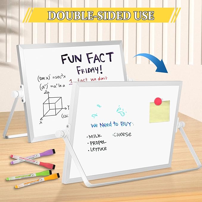 Dry Erase Magnetic White Board, 8" x 12" Double-Sided Desktop Whiteboard with Stand, Portable Small Whiteboard Set for Drawing, Office, Home