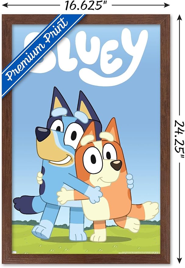 Bluey - Hug Wall Poster, 22.4L" x 14.7W", Mahogany Framed Version
