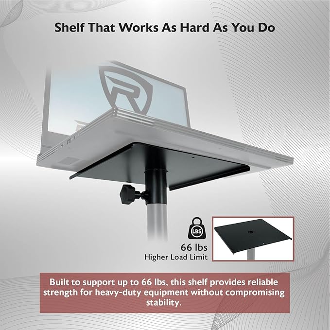 Rockville ACC4 Monitor/Laptop Projector Shelf for 35mm Speaker Stand, 66lb Capacity, EVA-Lined, Easy Adjustment, Perfect for Studio Monitors, Laptops