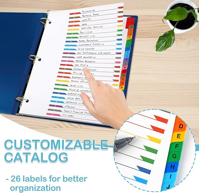 Alphabet Binder Dividers for 3 Ring Binder, COIDEA A-Z Dividers for 3 Ring Binder, Multicolor A-Z Binder Dividers with Customizable Table of Contents Page, ABC Alphabet Tabs for School Office