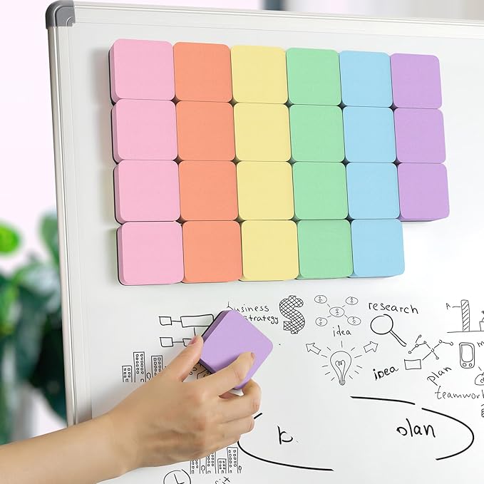 MaxGear Whiteboard Erasers, 48 Pack Magnetic Dry Erase Erasers for Classroom, Mini Whiteboard Cleaning Pads, Chalkboard Wiper Teacher Supplies for School, Office, Home, 6 Macaron Color Set, 2 x 2 Inch