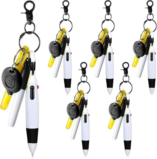 Chinco 30 Pcs Retractable Shuttle Pen Clip with Mini Highlighter Nurse Badge Pen Neon Marker LED Keychain Ring Clip