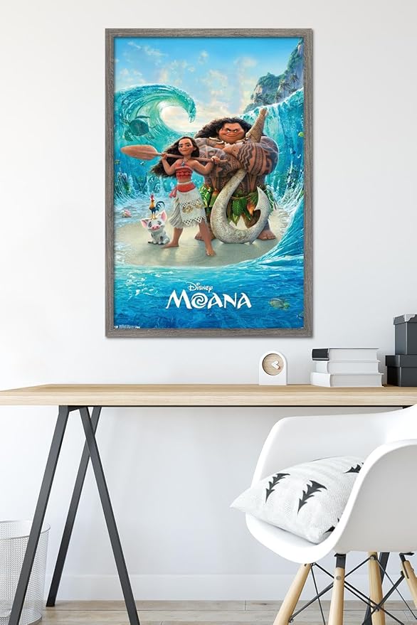 Disney Moana - Ocean Floor Wall Poster, 34L" x 22.4W", Barnwood Framed Version