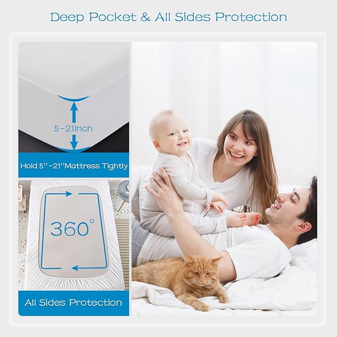 GRT 1 Pack 100% Waterproof Mattress Protector Cal King Size, Breathable & Noiseless Waterproof Mattress Cover Fitted Deep Pocket from 5" to 21", Smooth Washable Cal King Bed Protector - Vinyl Free