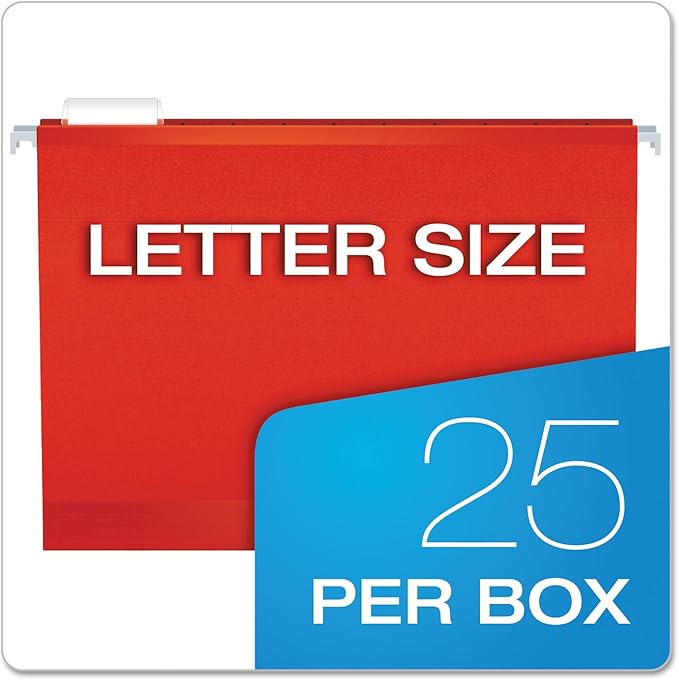 Pendaflex Reinforced Hanging File Folders, Letter Size, Red, 1/5 Cut, 25/BX (4152 1/5 RED)