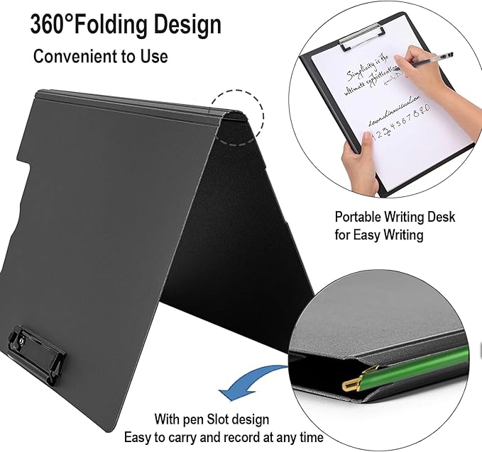 Clipboard Folder, A4 Foldable Clipboards, Office Clipboard Folder with Double Clips Metal Clip, 360 Degree Foldable Storage Clipboards for Office, School or Medical Field, Blue