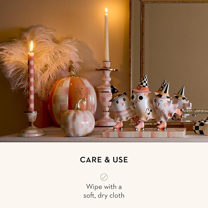 MACKENZIE-CHILDS Pumpkin, Resin Halloween and Fall Decor, Mini, Pink-and-White Rosy Check