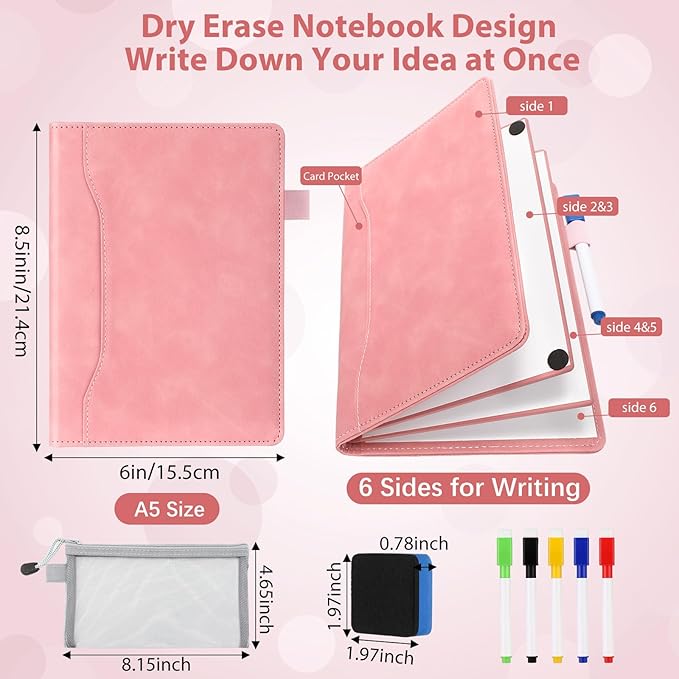 6 Sides Dry Erase Notebook Portable Whiteboards Notebook 9"x6"(a5) Small Reusable Whiteboard Notepad Foldable Anti-ghosting Surface, Travel White Board for Office Study Meeting Planning