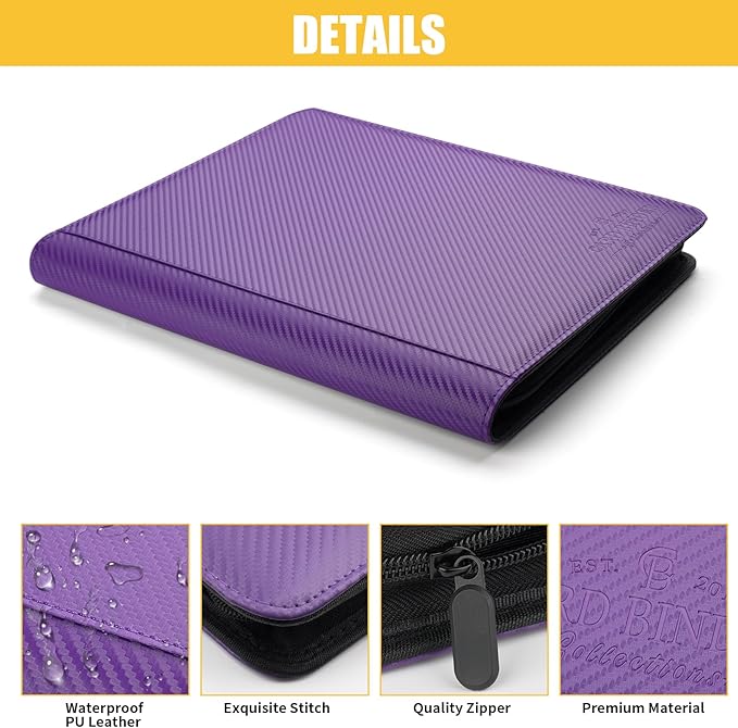 Toploader Binder,Toploader Hard Cases, 9-Pocket Pages Sleeves Hold up 288 Cards.Toploader Card Binder with Sleeves for “3×4” rigid，Card Holder(purple)