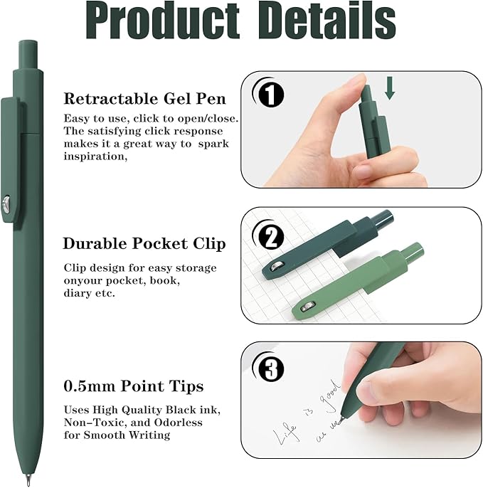Gel Pens, 8 Pack Fine Point Black Ink Smooth Writing Ink Pen, Retractable Quick Dry Aesthetic Cute Pens for Women Nurses School Office Supplies