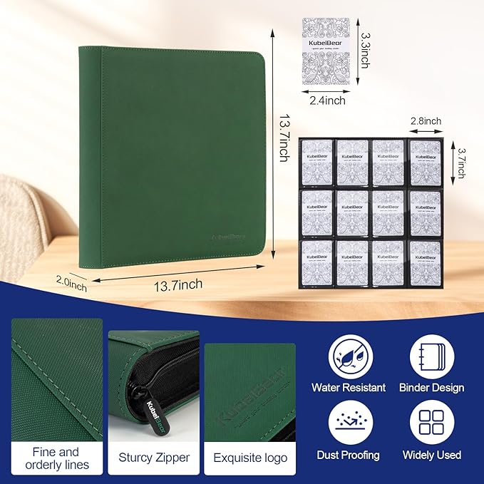 Card Binder – 720 Capacity, Zippered Trading Card Holder for MTG, Sports & Collectible Cards – Acid-Free, Durable & Travel-Friendly Storage (Green dots, 12 Pocket)