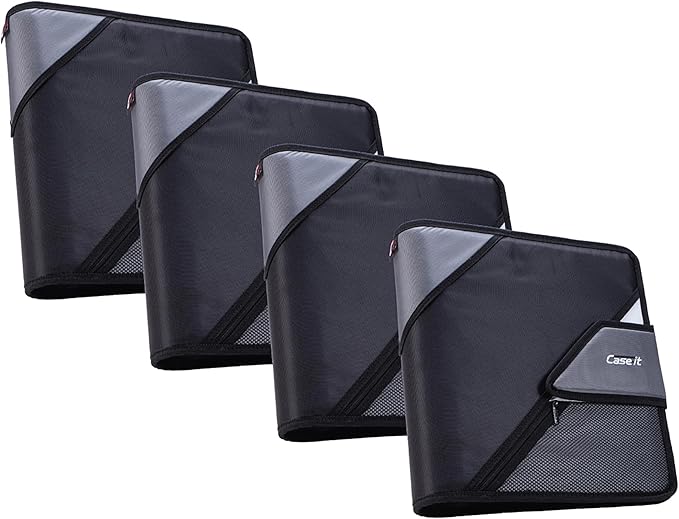 Case-It Open Tab Velcro Closure 2-Inch Binder, 5-Color Tabbed Expanding File, S-826-A Jet Black, 4 Pack