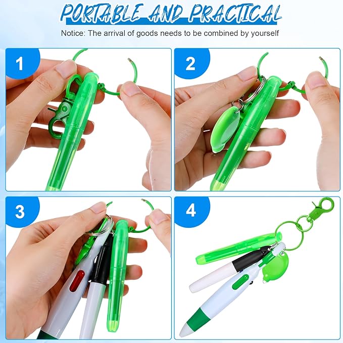 Chinco 30 Pcs Retractable Shuttle Pen Clip with Mini Highlighter Nurse Badge Pen Neon Marker LED Keychain Ring Clip