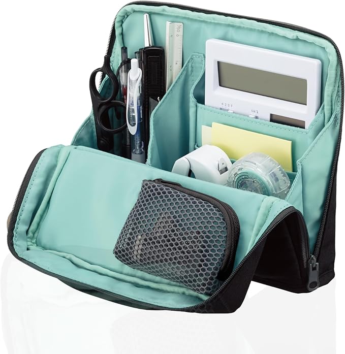 KOKUYO Pencil Case Pouch, Haco-Biz Standing Pen Pouch Bag, Foldable Stand up Pencil Holder Organizer, Large Capacity Portable Pencil Box for School Office Supplies