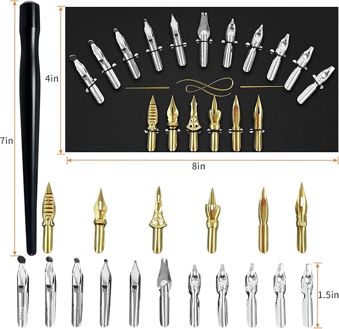 Calligraphy Pens Set - 17 Pieces Stainless Steel Calligraphy Pen Nibs with 1 Piece Nib Holder for Writing Painting Signing