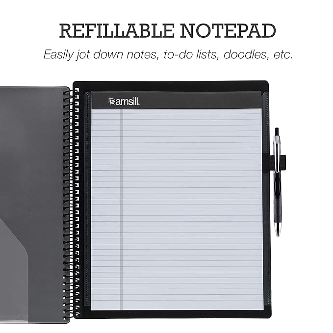 Samsill Spiral Folder Organizer - 12 Dividers & 24 Pockets with Notepad Holder, Multi Pocket Color Cordinated Folder Binder with Customizable Tabs, Document Organizer (Grey)