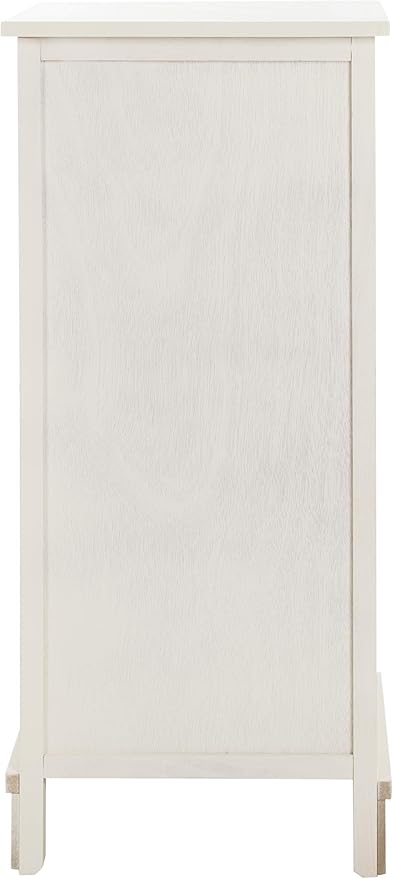 SAFAVIEH Home Collection – Connery Distressed Vintage White Storage Cabinet with Rattan Baskets & Bottom Door, Farmhouse Accent Storage, Fully Assembled (AMH5742B)