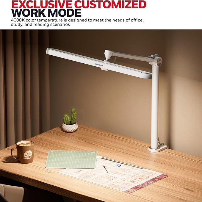 Honeywell LED Desk Lamp with Clamp - 05B02 Touch Control Sunturalux Natural Light Clip On Desk Light 4000K 1300LM Dimmable Eye Caring Table Lamp Full Metal Desk Lamps for Home Office
