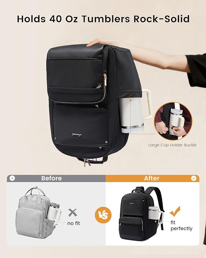 LOVEVOOK Laptop Backpack for Women with Large Capacity Cup Pocket, 17 inch Work Purse Travel Bag for Teacher Nurse, Waterproof Computer Business Back Pack, Cute Bookbag for School College, Black
