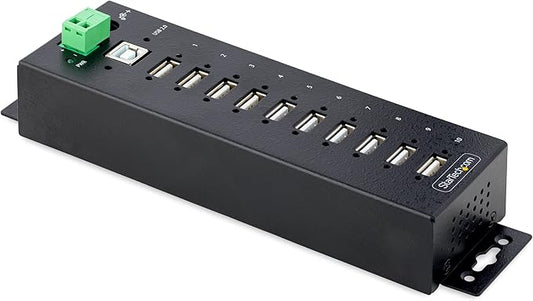 StarTech.com 10-Port Industrial USB 2.0 Hub, Rugged USB Hub w/ESD Level 4 Protection, DIN/Wall/Desk-Mountable USB-A Hub, USB Port Expander w/Lockable Ports, USB Expansion Hub, TAA