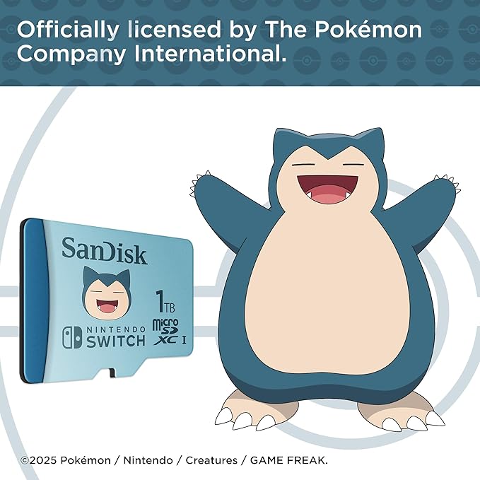 SanDisk 1TB microSDXC Card Licensed for Nintendo Switch, Pokémon Snorlax Edition, Made for Nintendo Switch, OLED, and Lite - SDSQXAO-1T00-GN6ZK,