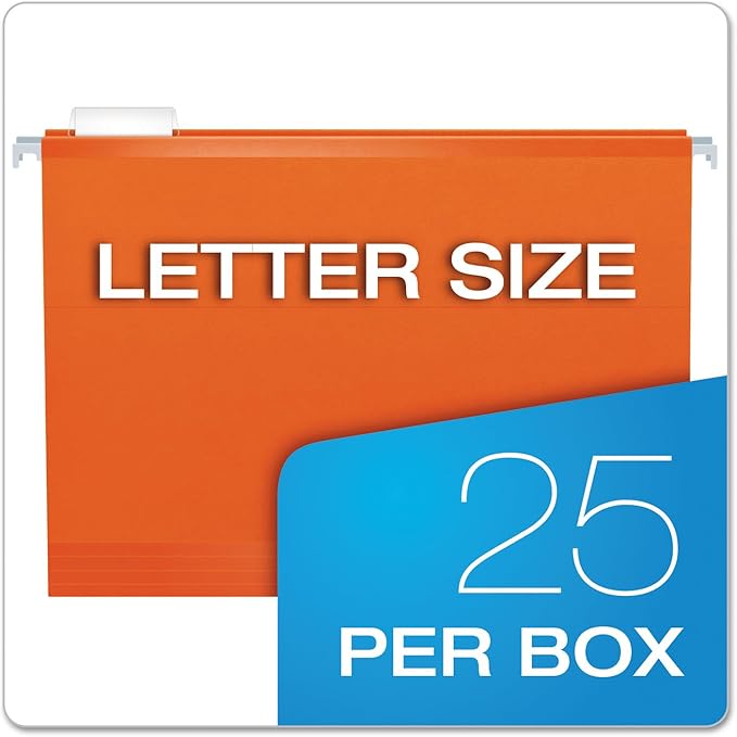 Pendaflex Reinforced Hanging File Folders, Letter Size, Orange, 1/5 Cut, 25/BX (4152 1/5 ORA)